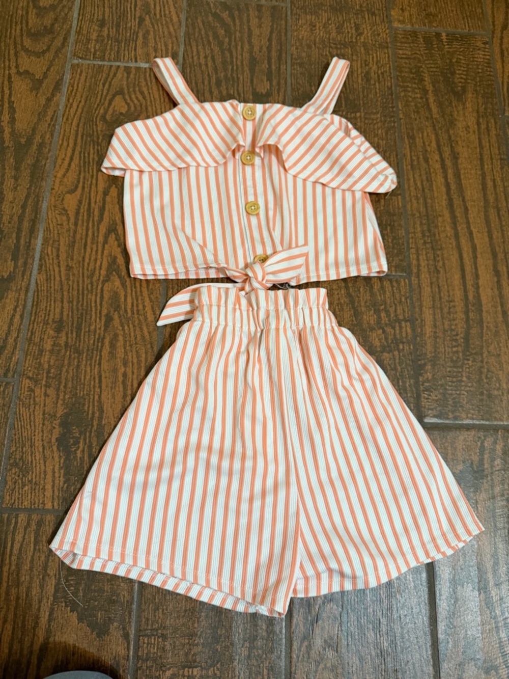 Rare Editions Peach & White Striped Two-Piece Shorts Set